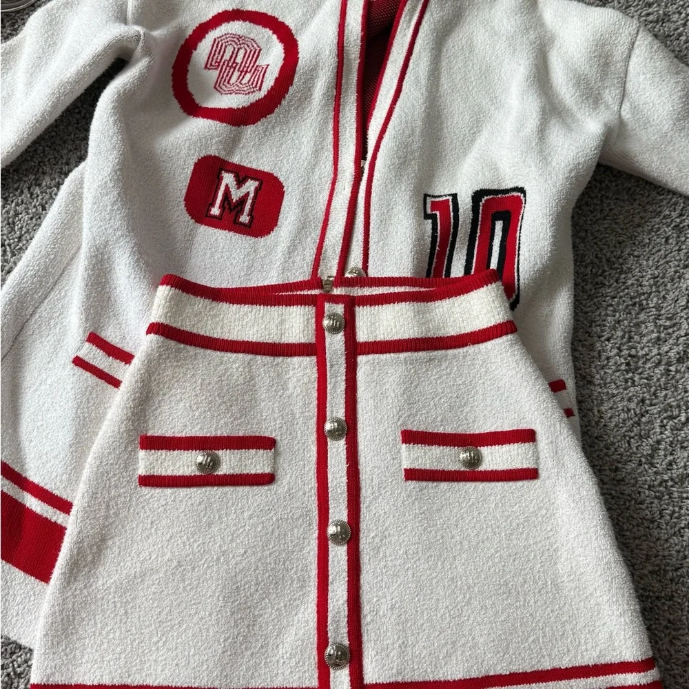 Maje Red and White Knit Cardigan and skirt top size 3, skirt size 36 - Picture 9 of 10